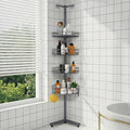 Standing Shower Caddy Corner, 4-Tier Adjustable Height Bathroom Organizer, 6-Section Pole, Sturdy Floor Standing Shelf for Shower – No Drilling, No Spring Tension (Gray)
