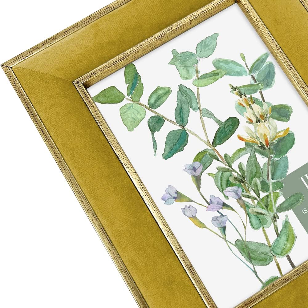 Isaac Jacobs 5x7 Mustard Velvet Picture Frame w/Metallic Gold Double Border