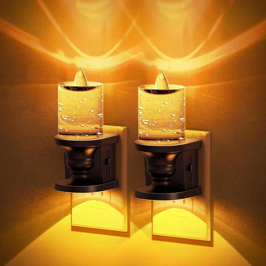 JandCase Night Light, Candle Amber Night Lights Plug into Wall 2 Pack
