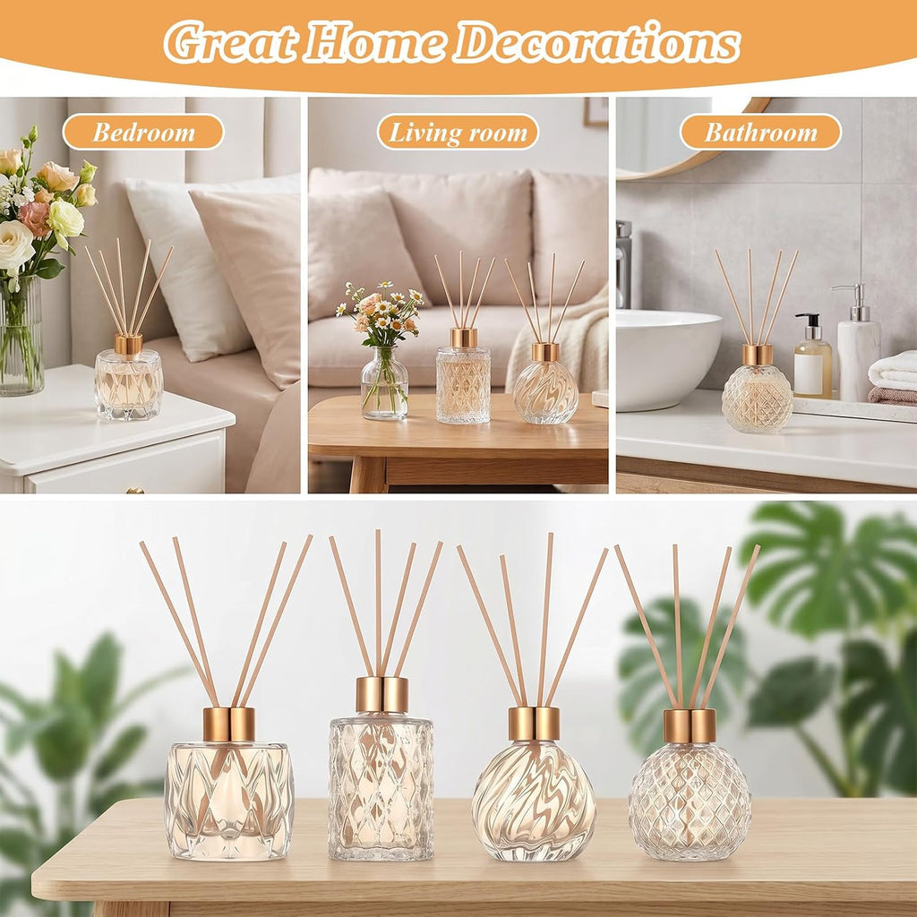 8 Pcs Bathroom Reed Diffuser Sets with 40 Natural Sticks, 3.4oz Empty Glass Bottles & Gold Caps, Bathroom Diffuser with Sticks for Home Office Aromatherapy Decor