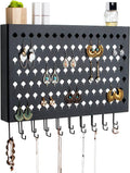 JackCubeDesign Wall Mounted Jewelry Organizer, Earring Necklace Bracelet Holder Display Hanger with 109 Holes & 19 Hooks (Black,16.5 x 2.4 x 13.2 inches) - MK329A