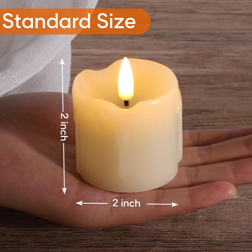 Eywamage Ivory Dripping Wax Flameless Votive Candles with Timer Batteries