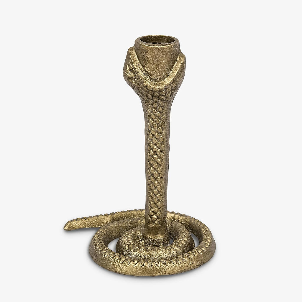 Luminara - Taper Candle Holder Compatible with Luminara Flickering Moving Flame Battery Operated Taper Candles Décor & Gift - Wrought Iron Antique Design Snake, Vintage Brass, (4.75” x 6.25”)