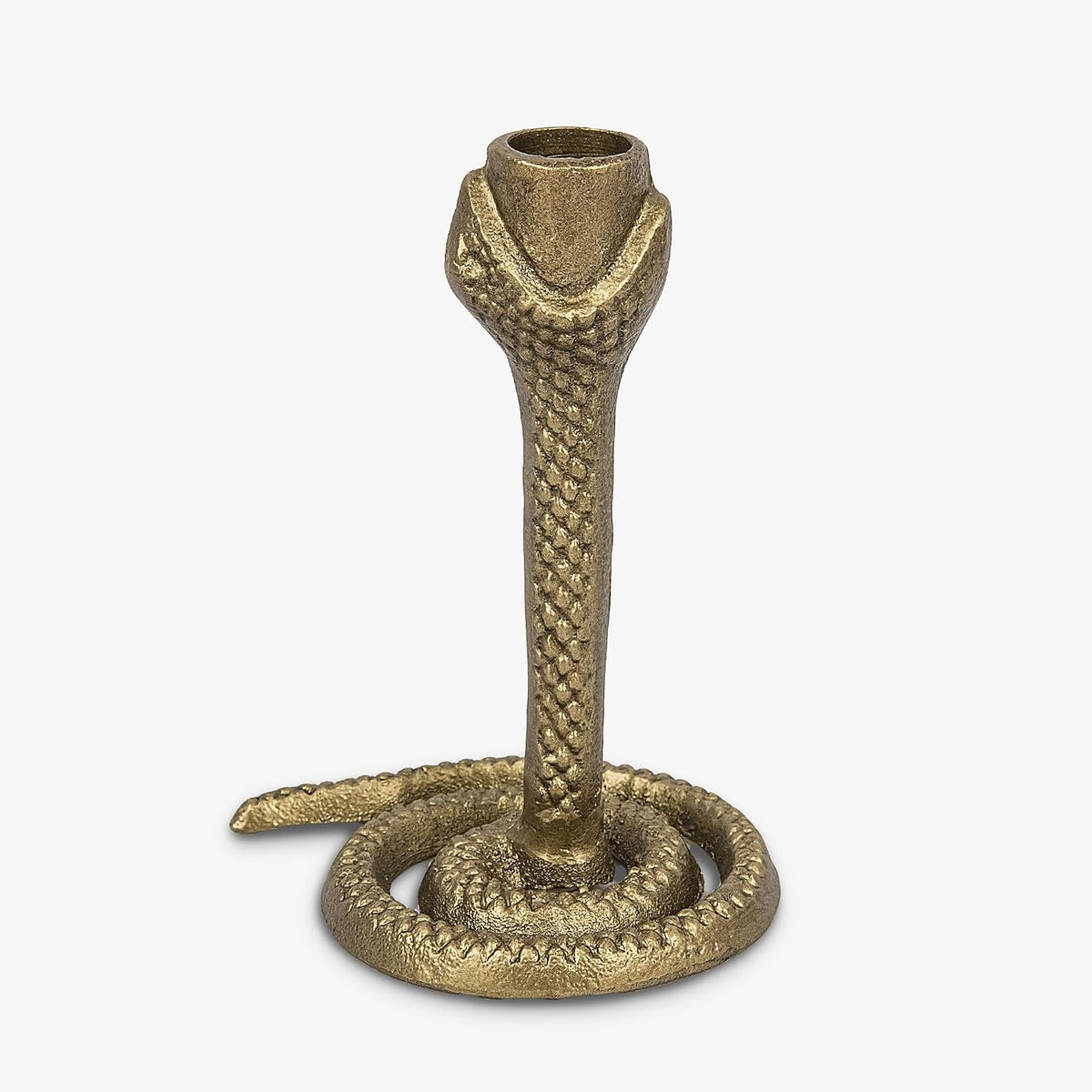 Luminara - Taper Candle Holder Compatible with Luminara Flickering Moving Flame Battery Operated Taper Candles Décor & Gift - Wrought Iron Antique Design Snake, Vintage Brass, (4.75” x 6.25”)