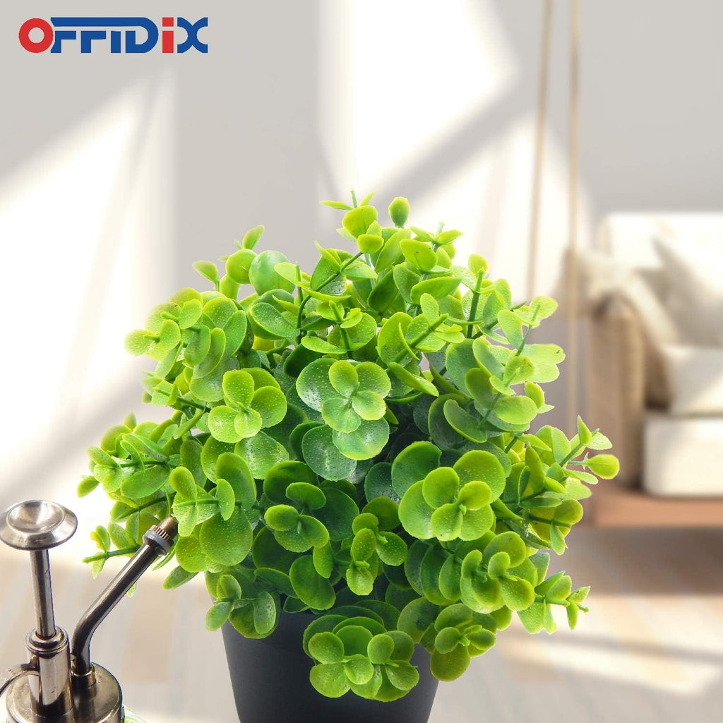 OFFIDIX Artificial Mini Plastic Eucalyptus Potted Plants for Home Office Decoration, Faux Plastic With Black Pots, Fake for Bathroom Decor