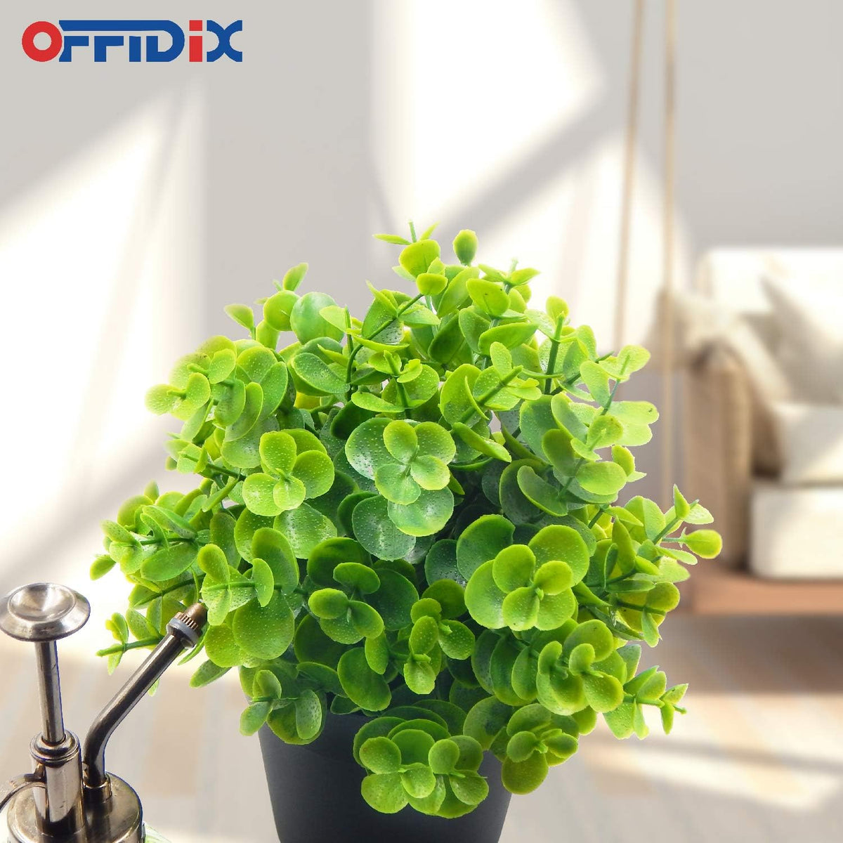 OFFIDIX Artificial Mini Plastic Eucalyptus Potted Plants for Home Office Decoration, Faux Plastic With Black Pots, Fake for Bathroom Decor