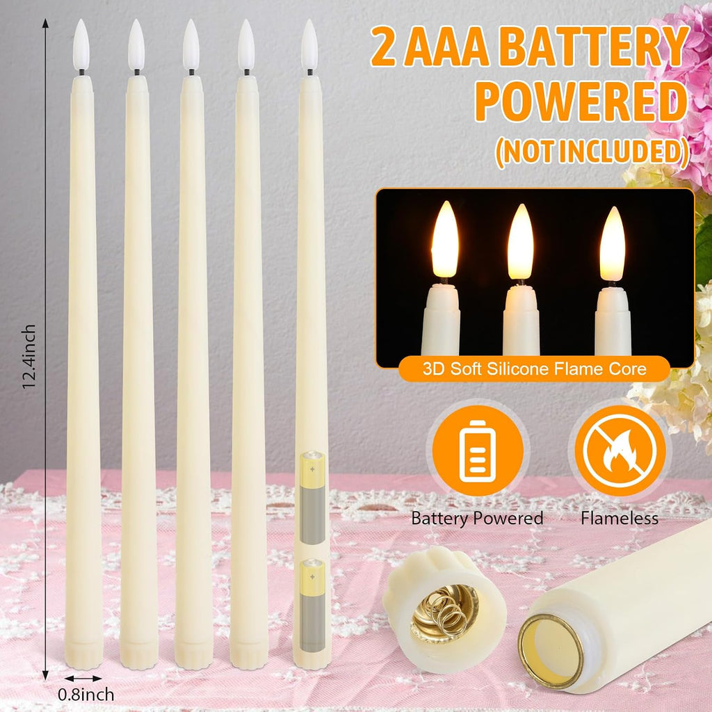 Baquler 100 Pcs 12.4 Ivory Flameless Taper Candles Bulk