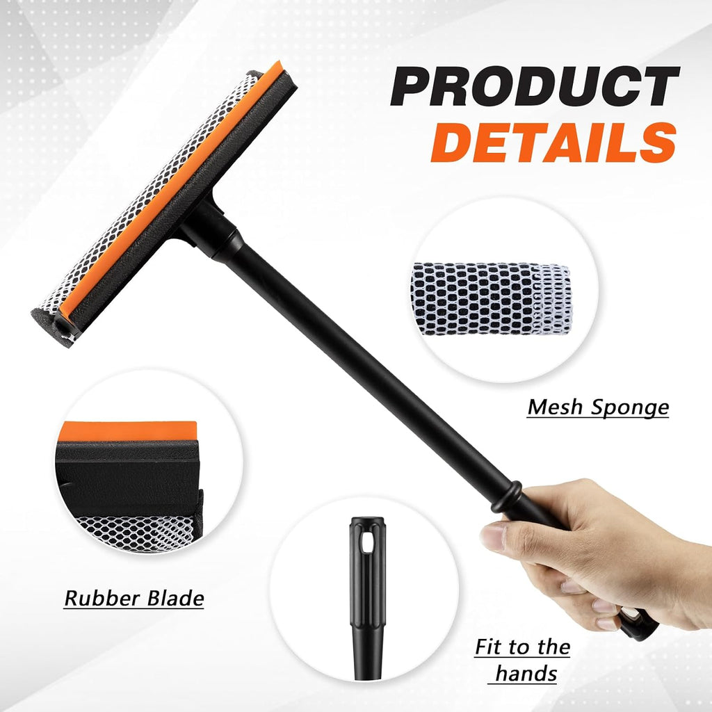 2 in1 Window Squeegee for Car, Window Cleaner with 16inch Long Handle,Sponge Car Window Squeegee for Gas Station, Glass,Shower,Outdoor High Window Cleaning (Pack of 2)