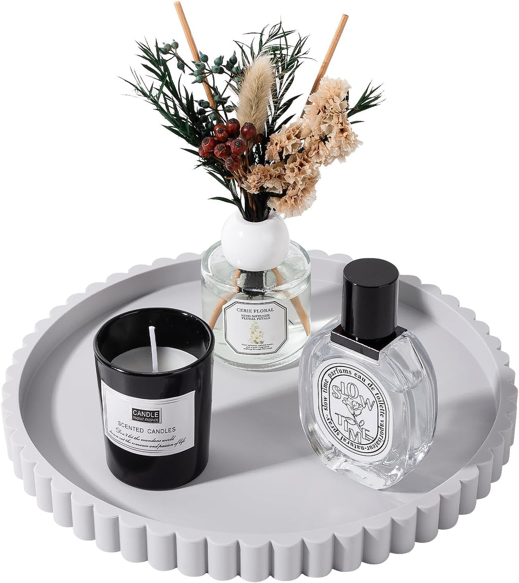 Round Bathroom Tray Perfume Organizer Coffee Table Decor, 9" Light Gray