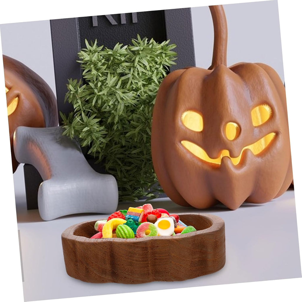 SHOWERORO Pumpkin Shaped Wooden Bowl Compact Food Container for Salad Fruits Desserts Deep for Kitchen Counter Fall Decorations