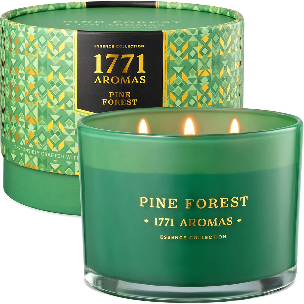 Pine Forest Scented Candle - 100% Natural Soy Wax - Large 3 Wick Jar - Up to 40 Hours Burning Time - Aromatherapy Christmas Candles for Home - Gift-Ready Box for Men and Women