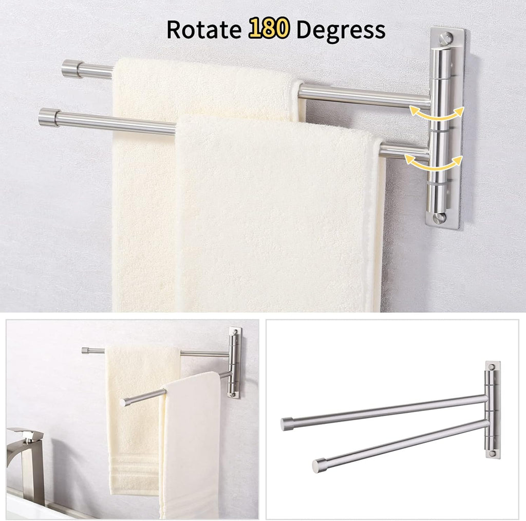 KES Bathroom Towel Bar 13.8 Inch, Swing Out 2-Arm, Wall Mounted