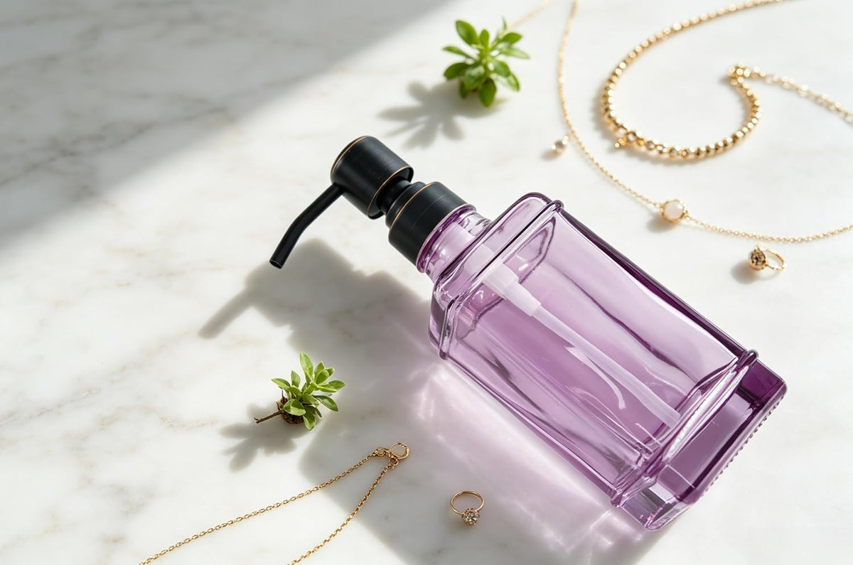 Soap Dispenser，10 Oz Antique Design Thick Glass Hand Soap Dispensers; with 304 Rust Proof Stainless Steel Pump, 6Pcs Stickers, for Kitchen,Bathroom Purple+Oil Rubbed Bronze