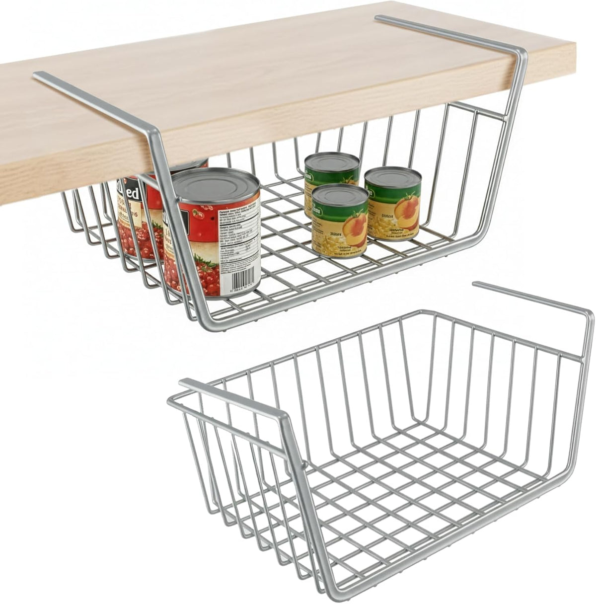 DecorRack Under Shelf Wire Baskets, Space-Saving Organizer, Silver (2 Pack)