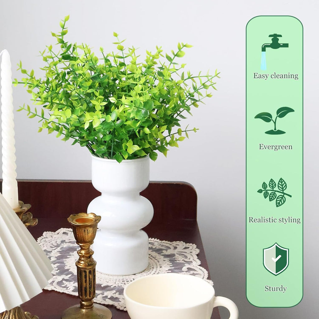 Grever 10 Bundles Artificial Greenery Boxwood Fake Plants UV Resistant Plastic Stems Faux Eucalyptus Foliage for Indoor Outdoor Decor Home Kitchen Office Table Window Garden Porch Farmhouse