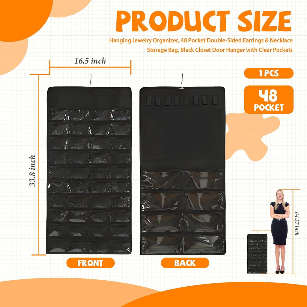 48 Pockets Hanging Jewelry Organizer with Necklace Straps