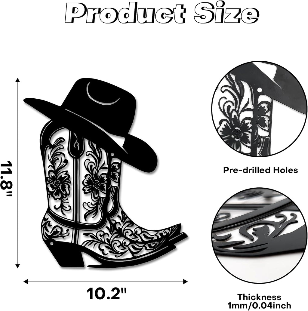 Rajukit Cowgirl Boot Hat Metal Wall Decor for Home