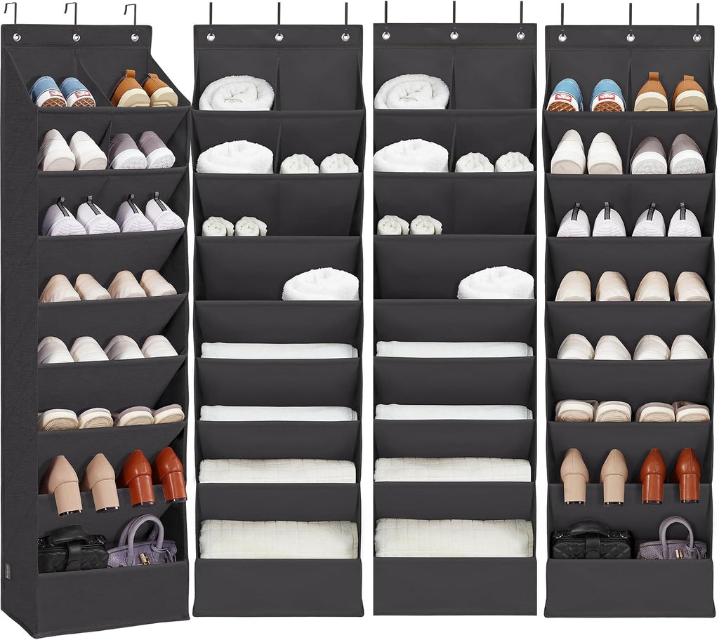 4 Pack Shoe Organizer with 6 Extra Large Pockets and 4 Large Pocket, Over the Door Sturdy Closet Storage Rack, Hanging Shoe Organizer for Shoes, Sneakers, Black