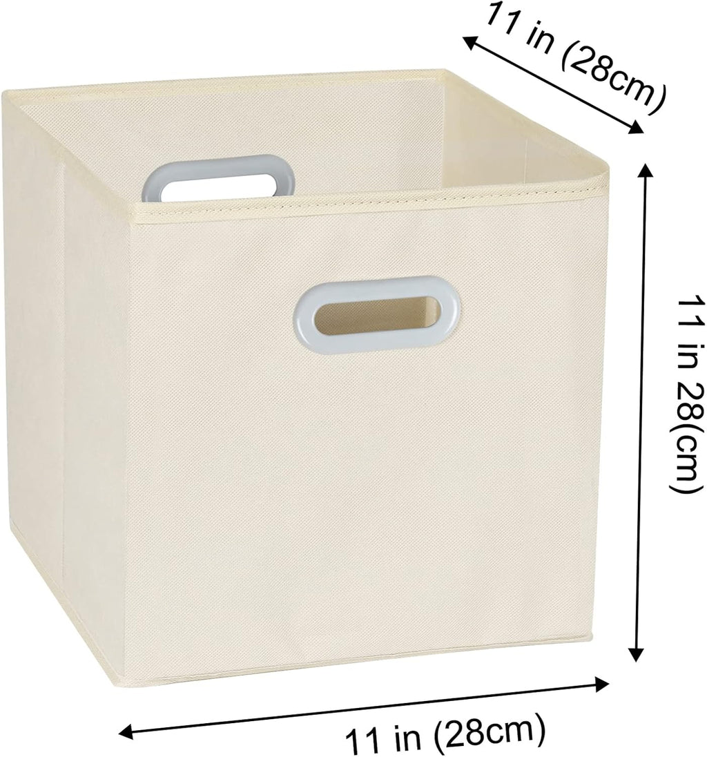 Fabric Cloth Storage Bins,Fabric Cube Organizer with Dual Handles Foldable Cube Storage Baskets for Home Bedroom Storage,Set of 3, Creamy-White