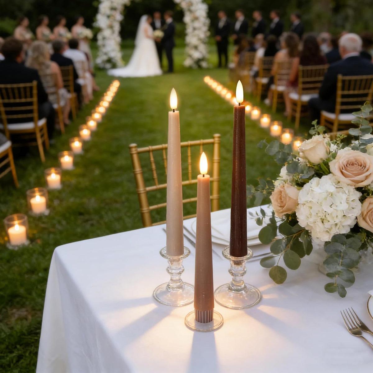 Brown Flameless Taper Candles, Wax LED Candles with Remote Battery Operated