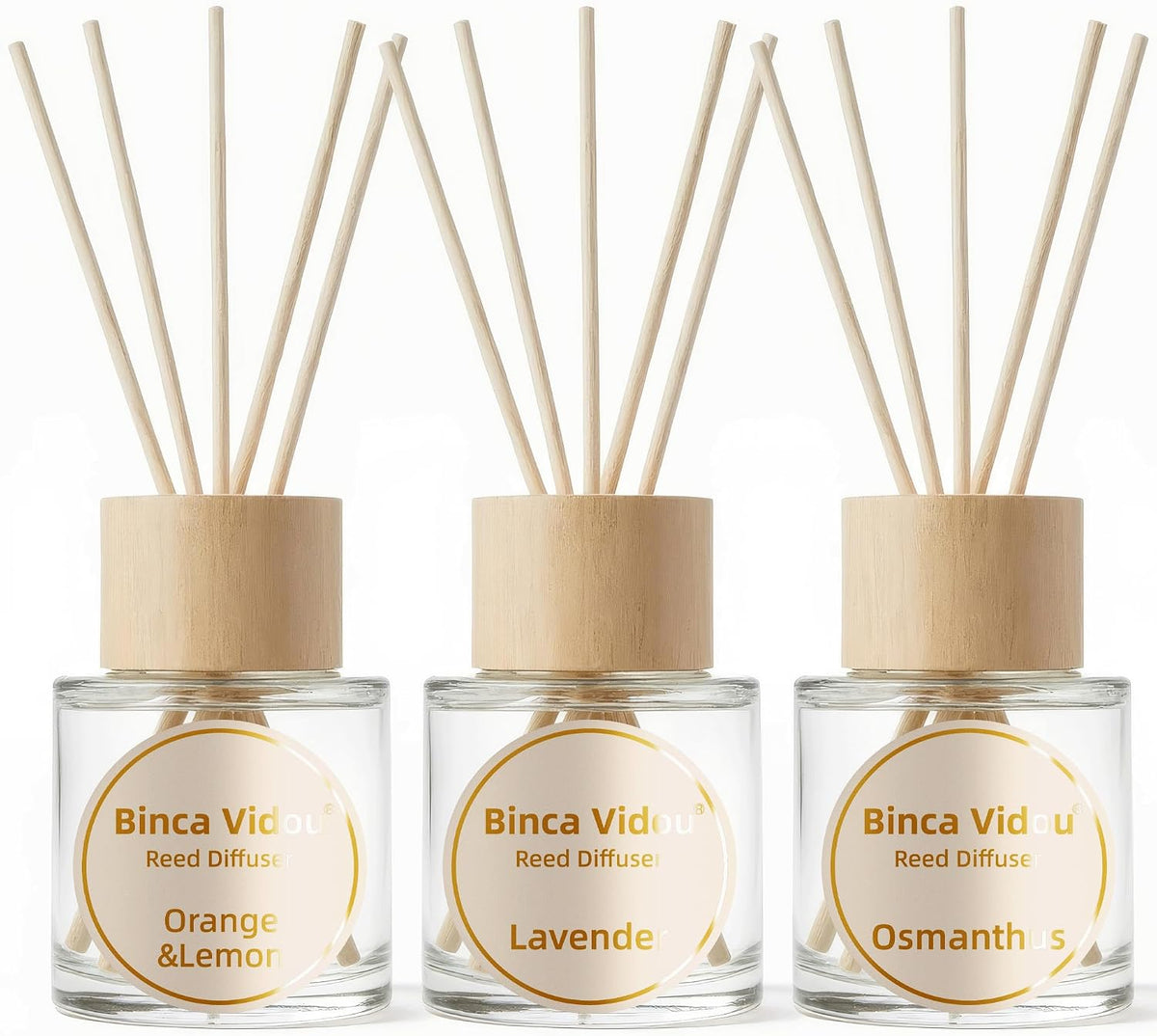 Reed Diffuser Set, Binca Vidou Lavender Osmanthus Orange & Lemon 1.69oz x 3