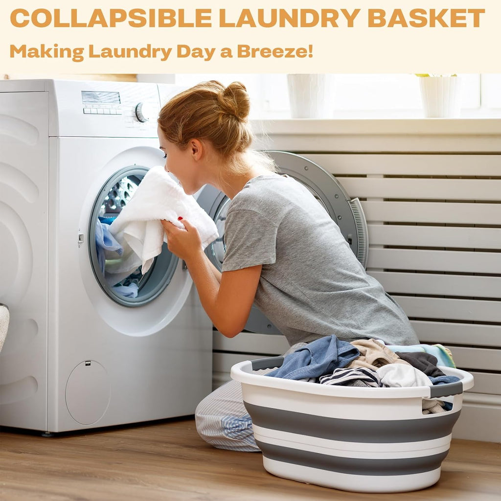 OOAMBB 30L (8Gallon) Collapsible Laundry Basket Plastic (Grey, 1 Pack)