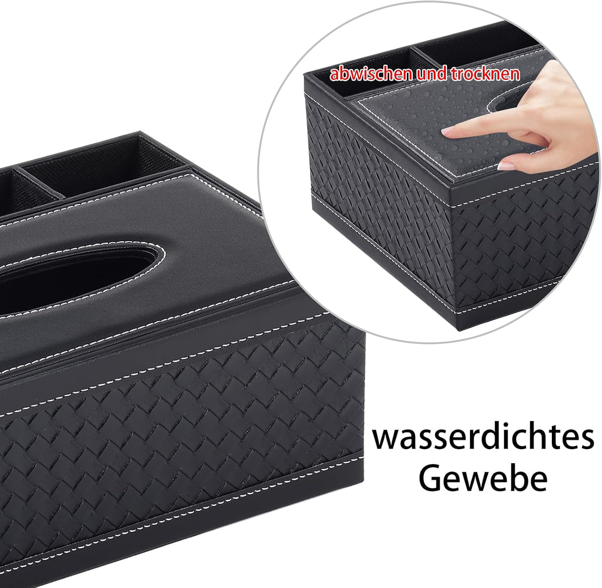 Tissue Box Cover Rectangle Black Tissue Box Holder PU Leather Facial Tissue Organizer,Multifunctional Remote Control Stationery Storage Box,Home Office Supplies Car Napkin Caddy