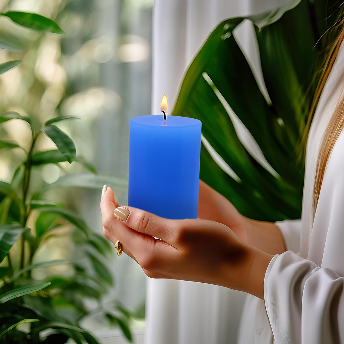 6 Packs 2.75x3.25 Inch Blue Colored Pillar Candles, Unscented Dripless Cylinder Paraffin Wax Candles for Home Table Holiday Party Spa Decor Emergency Power Outage
