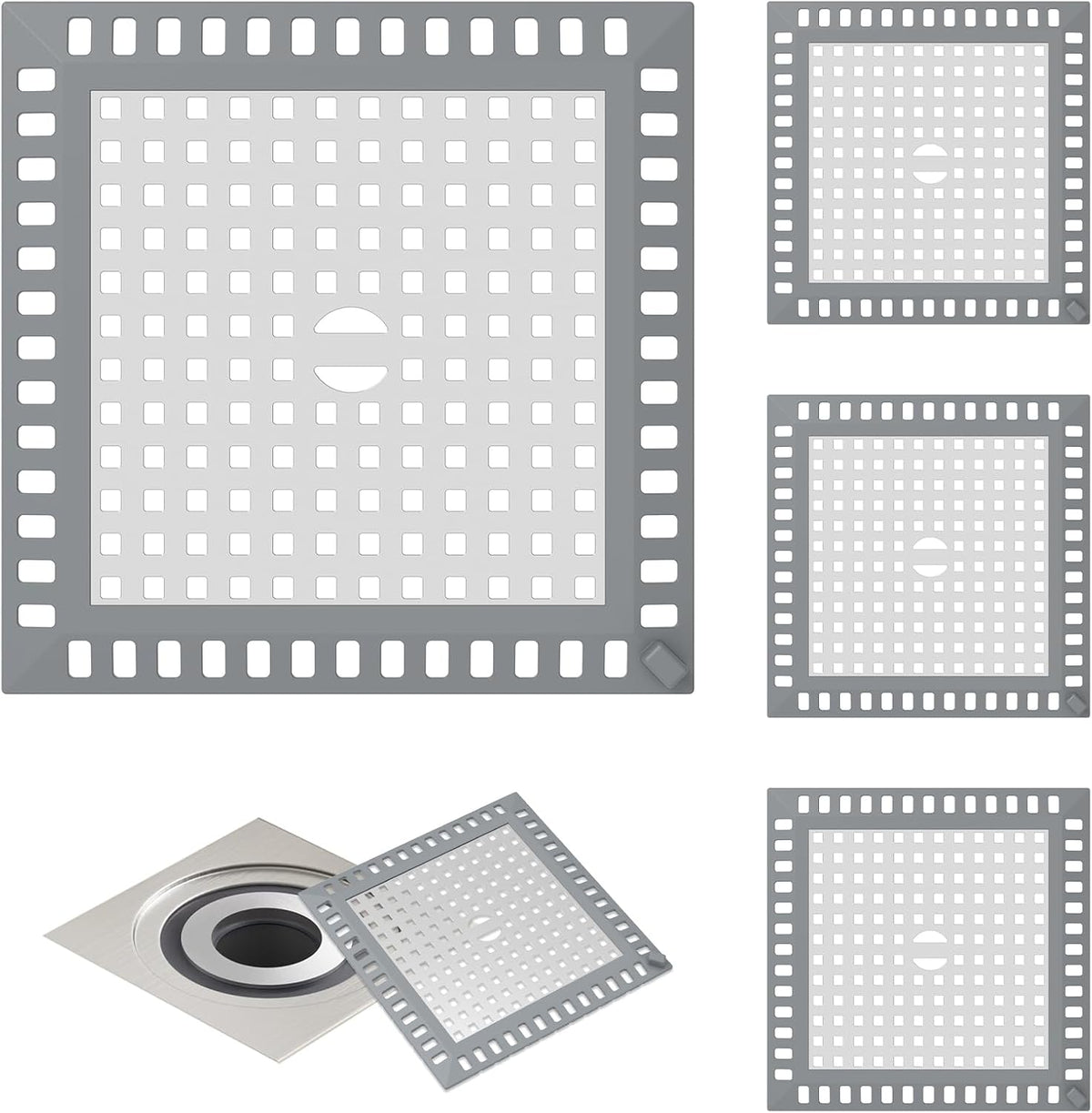 4 Pack Drain Hair Catcher, 4.8" Square Shower Drain Cover, 304 Stainless Steel Drain Strainer with Non-Slip Silicone Edge for Bathroom Floor Drain, Sink, Bathtub and Laundry