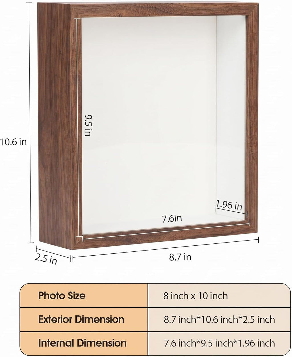 4 Pack 8x8 Shadow Box Frame-1.96" Deep Keepsake Box 3D Picture Frame/Walnut
