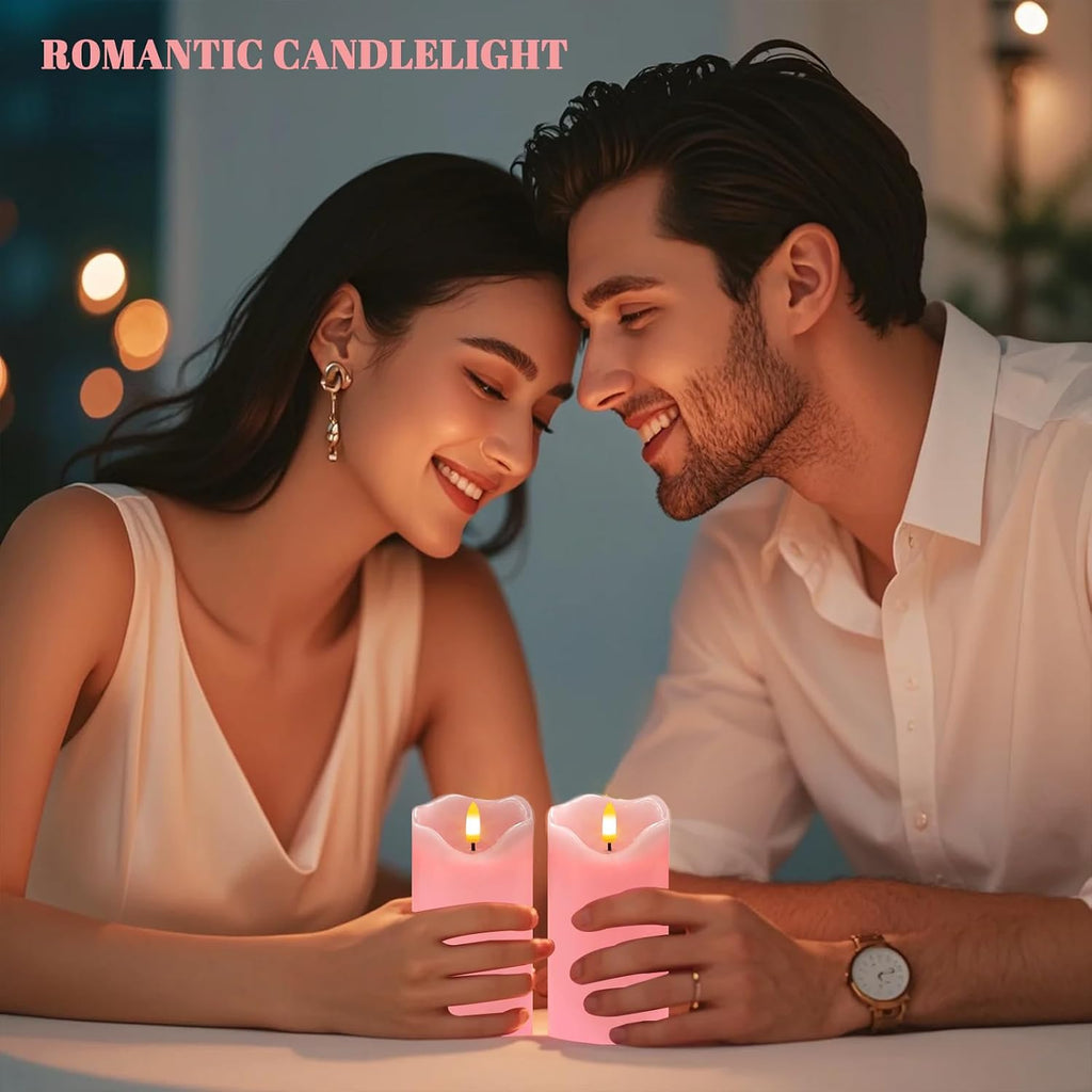 Pink Flameless Candles Set of 2, 6"x3" Pastel Candles with Remote & Timer