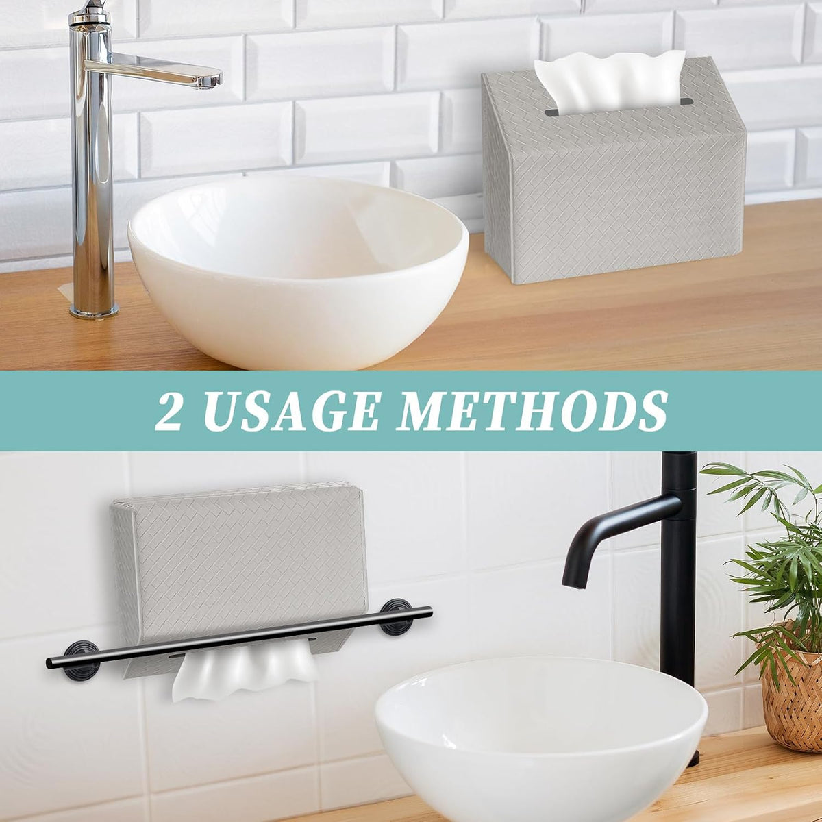 NiHome PU Leather Tissue Box Cover for Kleenex Hand Towels, Gray