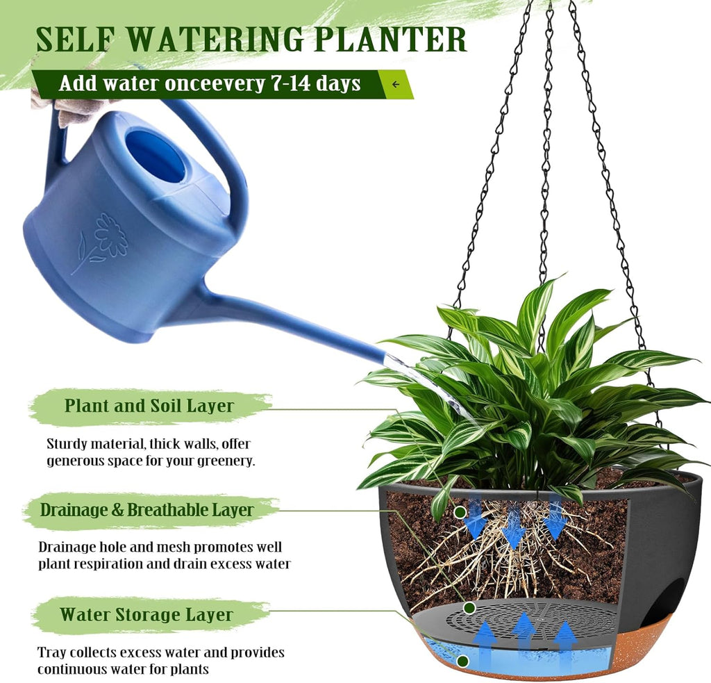 12 Inch Hanging Basket Planter with Chain & Rope for Indoor Outdoor Plants