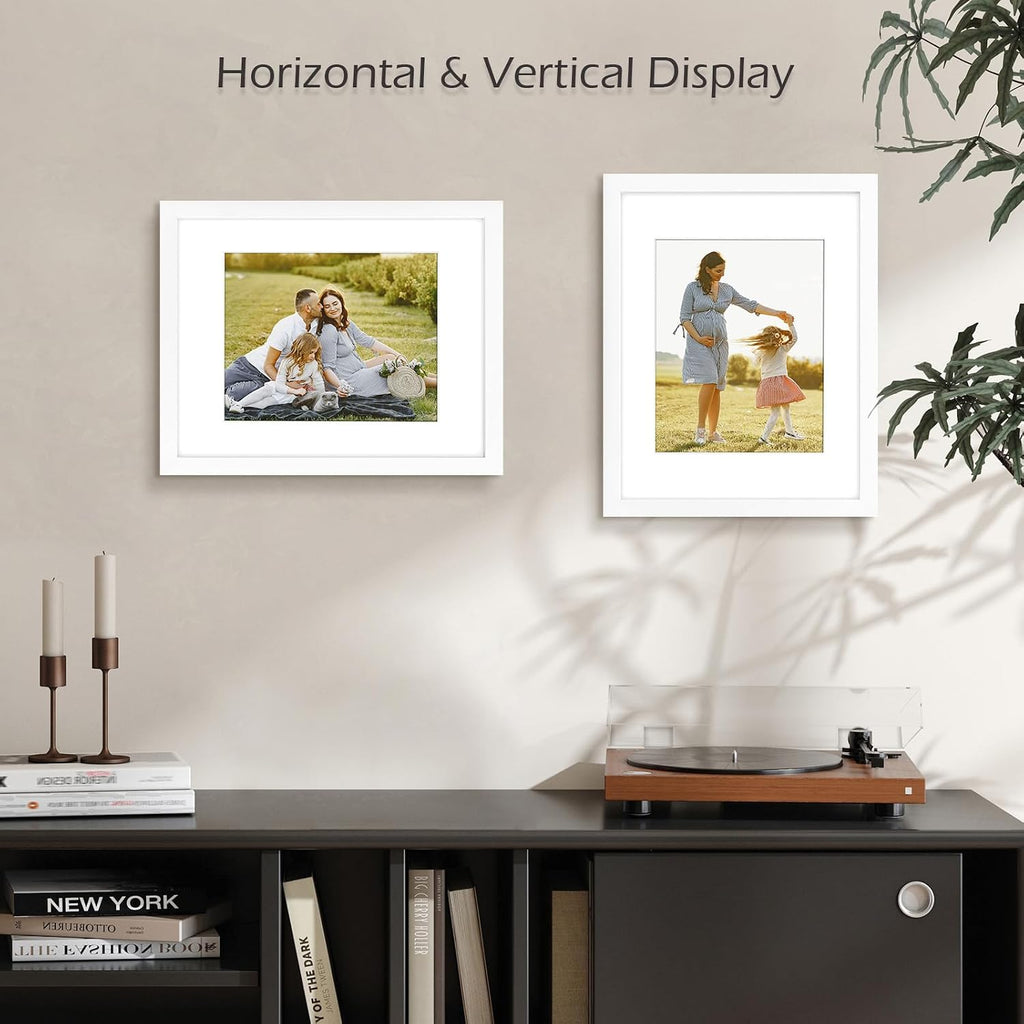 Golden State Art 11x14 White Picture Frame,Solid Wood&Real Glass,Mat 8x10