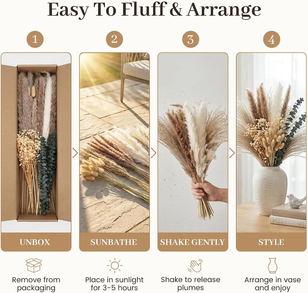 JOHOUSE Dried Pampas Grass Set for Vase, 120PCS 17 inch