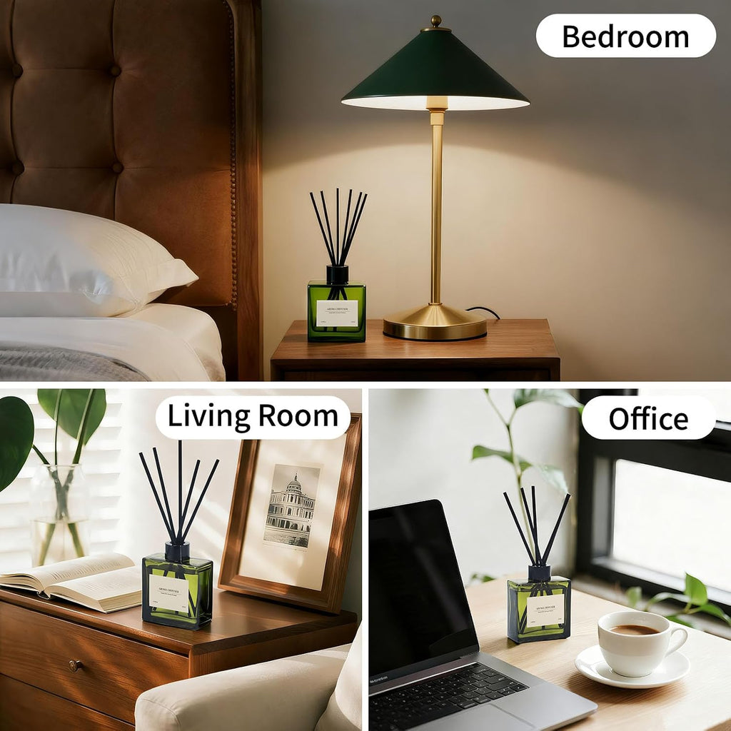Reed Diffuser, 4 oz Earthy Sandalwood Scent Diffuser with 7 Sticks, Long Lasting Reed diffusers for Home, Elegant Fragrance for Bathroom Bedroom Office Decor, Air Fresh