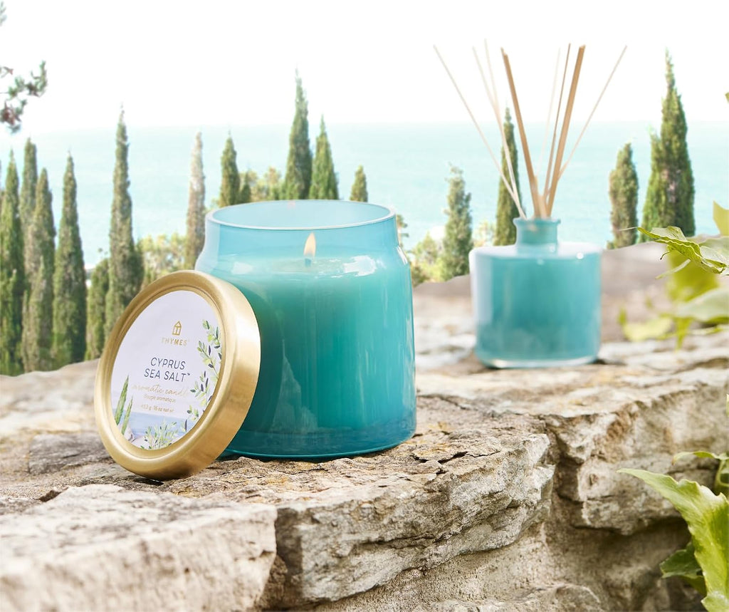 Thymes Petite Reed Diffuser Set – Includes Rattan Wood Sticks, Fragrance Oil, & Glass Bottle – Home Fragrance Oil Diffuser – Luxury Home Decor – Guest Bathroom Essentials (Cyprus Sea Salt, 4 fl oz)