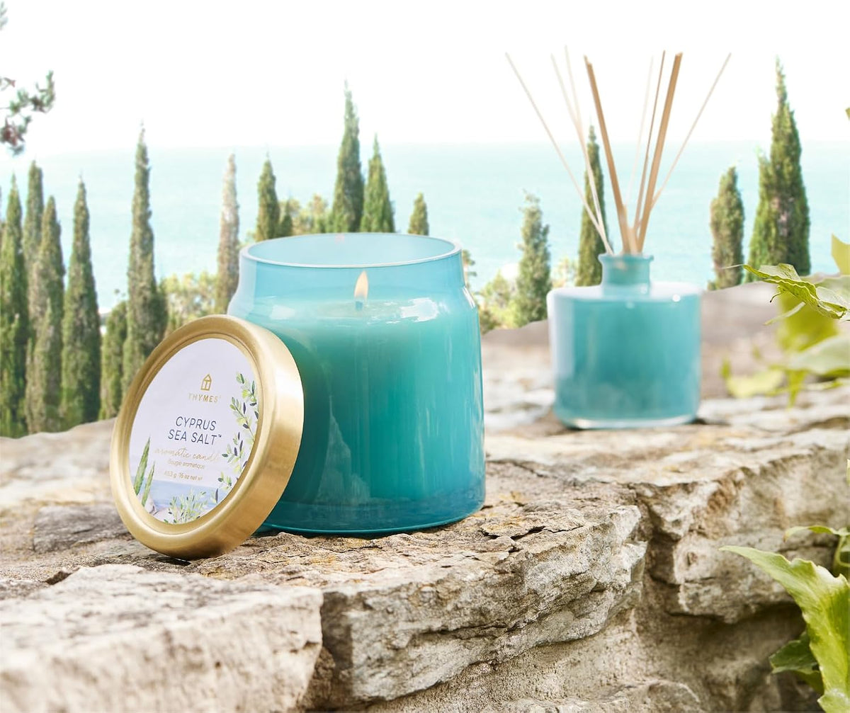 Thymes Petite Reed Diffuser Set – Includes Rattan Wood Sticks, Fragrance Oil, & Glass Bottle – Home Fragrance Oil Diffuser – Luxury Home Decor – Guest Bathroom Essentials (Cyprus Sea Salt, 4 fl oz)
