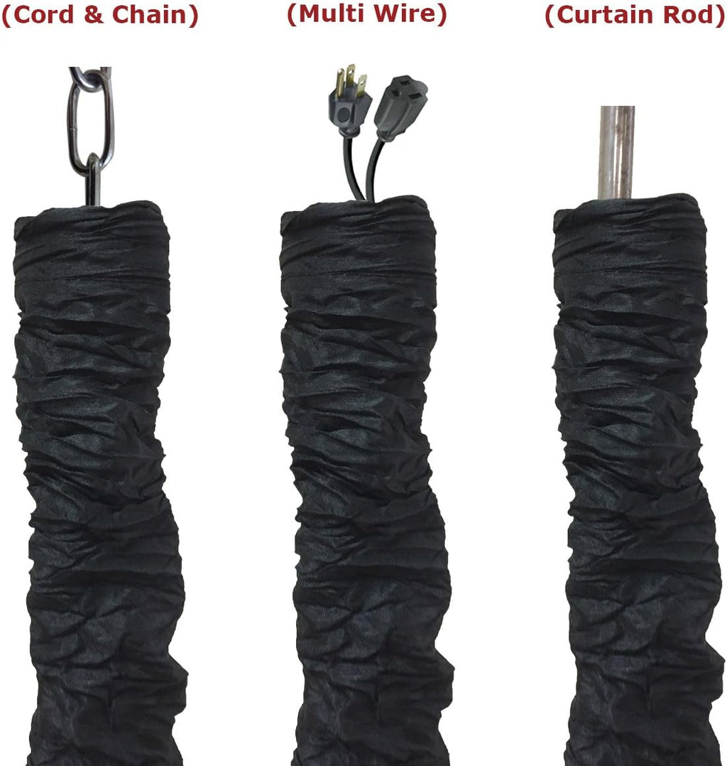 Royal Designs, Inc. Cord & Chain Cover 4 ft Silk Type Fabric, Chandelier Pendant Lighting Chain & Cable Management, Touch Fastener, Black - 2 Pack