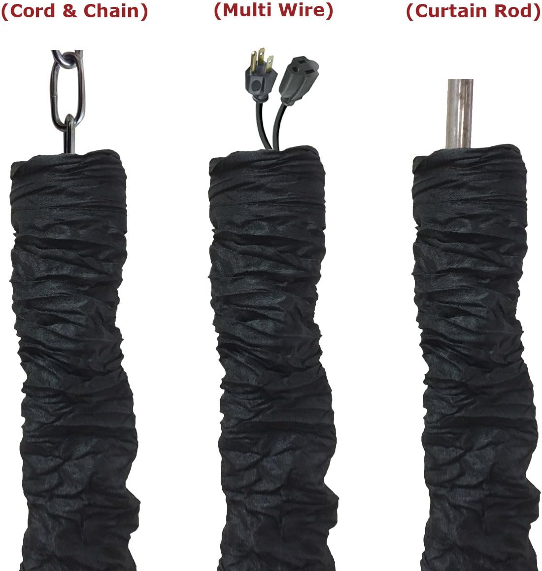 Royal Designs, Inc. Cord & Chain Cover 4 ft Silk Type Fabric, Chandelier Pendant Lighting Chain & Cable Management, Touch Fastener, Black - 2 Pack