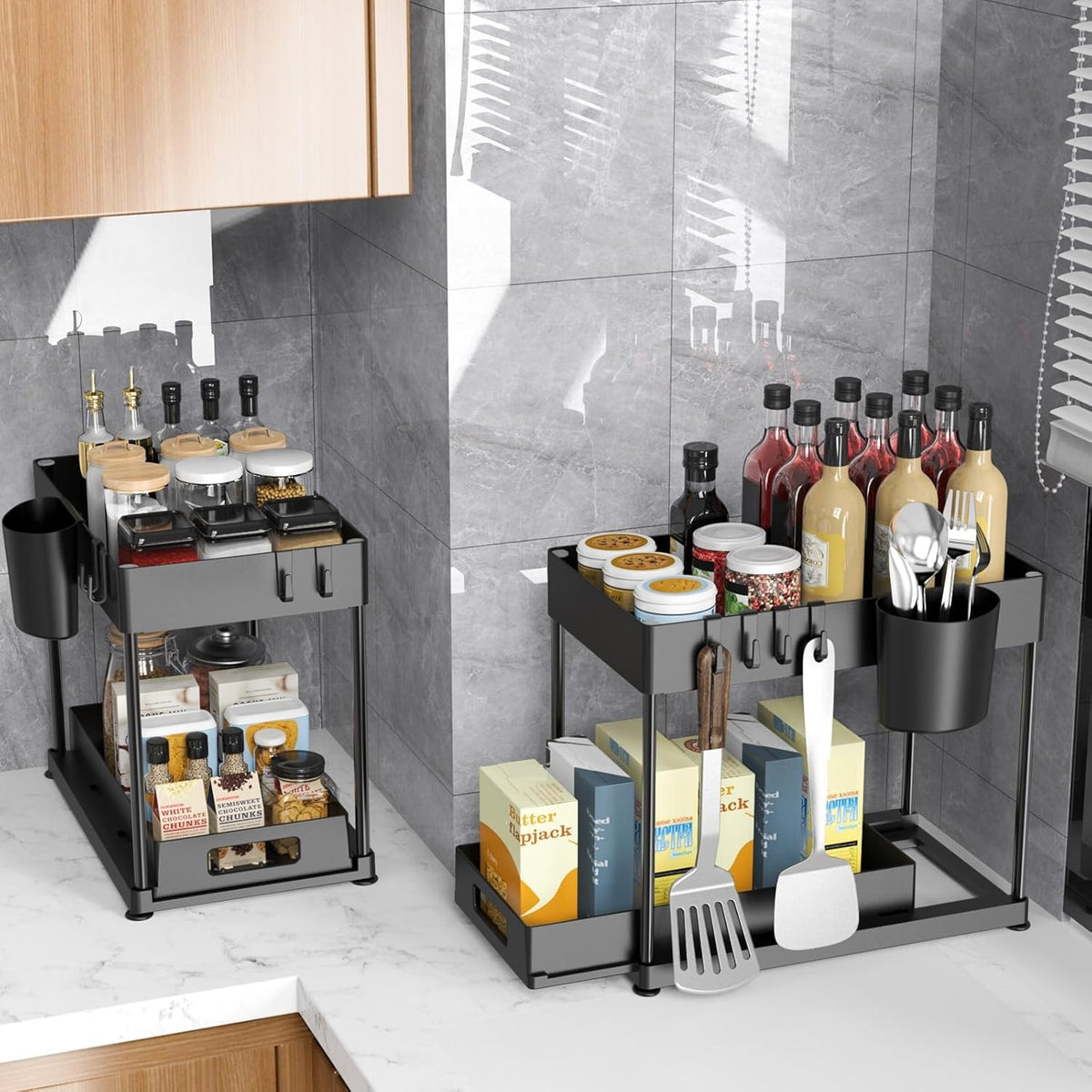 2 Pack Under Sink Organizer with Pull-Out Drawer, Black