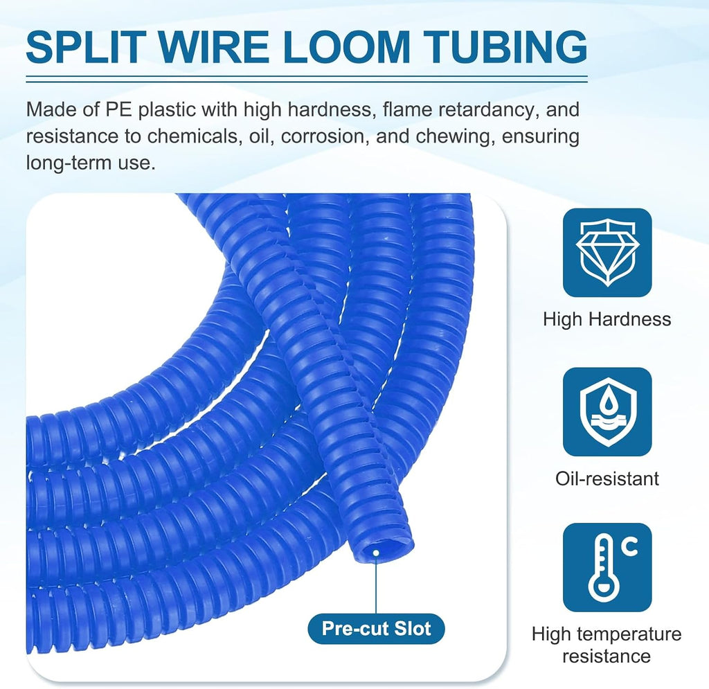 MECCANIXITY 1/4" 100ft Split Wire Loom Tubing w/Installation Tool Blue
