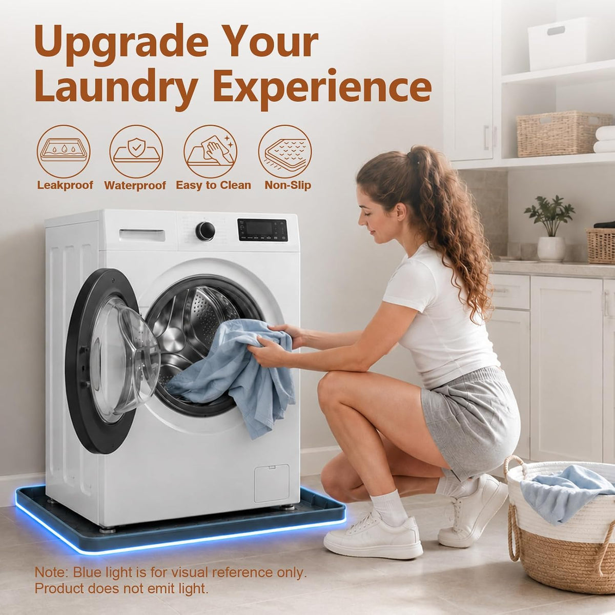 Washing Machine Drain Pan Silicone Mat, 32 x 30 Inch Washer Drip Tray with 1 Inch Raised, Non-Slip Waterproof Flexible Washer Tray for Floor Protection, Washing Machine Tray for Washer Dryer