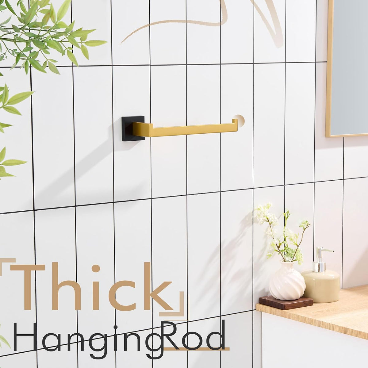 KOKOSIRI Towel Bar for Bathroom Wall Mount 9'' Hand Towel Holder T-304 Stainless Steel Bath Kitchen Accessories Matte Black and Brushed Gold, B3003GDK
