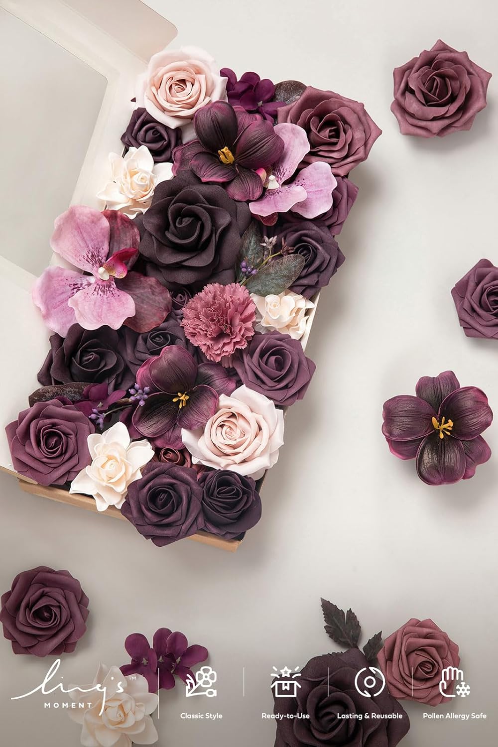 Ling's moment Purple Artificial Wedding Flowers Combo, Plum Lily, Deluxe