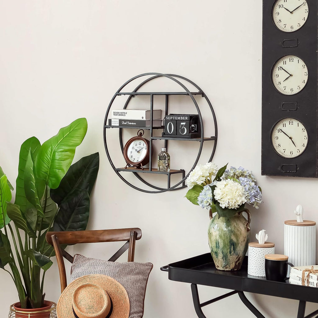 4 Tier Industrial Style Foldable Round Wall Shelves