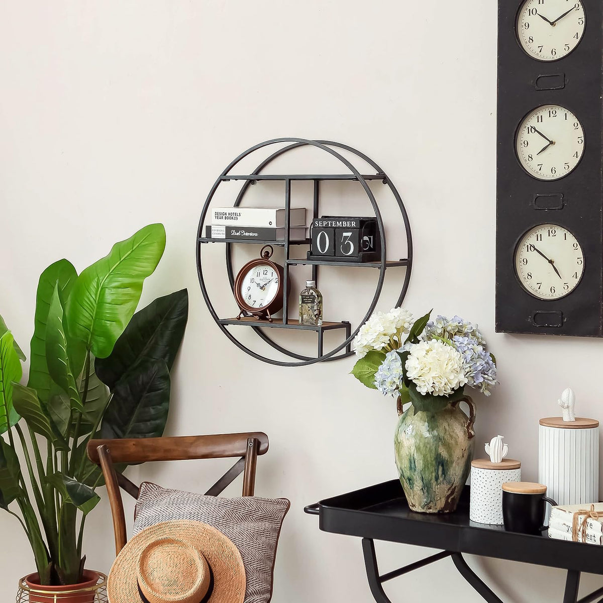4 Tier Industrial Style Foldable Round Wall Shelves
