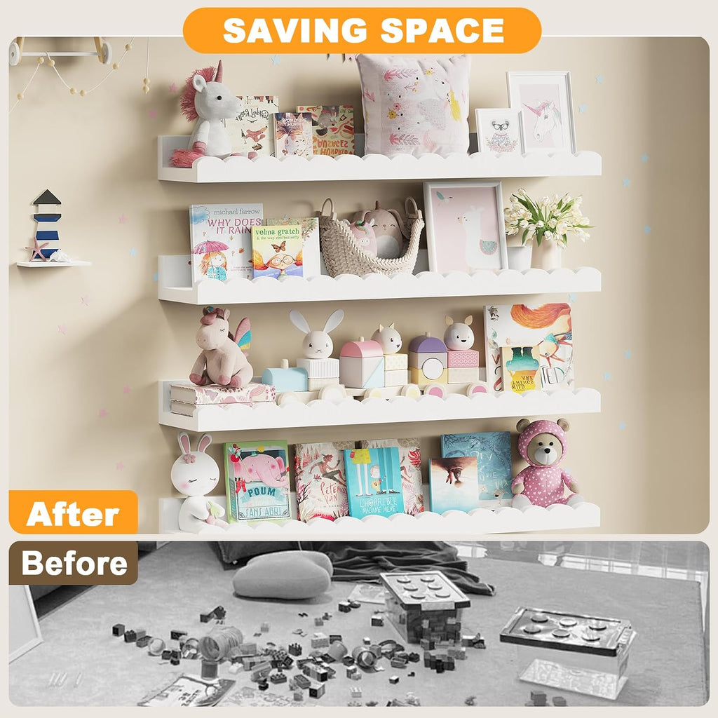 4-Pack 23.6IN Scalloped Shelves, Nursery Shelves, Floating Shelves for Wall