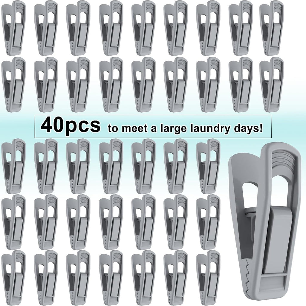TOFIIGREM Hanger Clips for Velvet Hangers (Grey, 40 PCS), Non-Slip Plastic Clips Skirt Hanger Clips for Gray Flocking Hangers