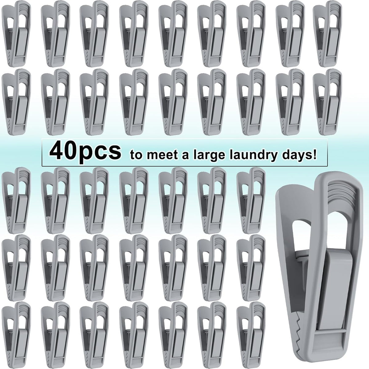 TOFIIGREM Hanger Clips for Velvet Hangers (Grey, 40 PCS), Non-Slip Plastic Clips Skirt Hanger Clips for Gray Flocking Hangers